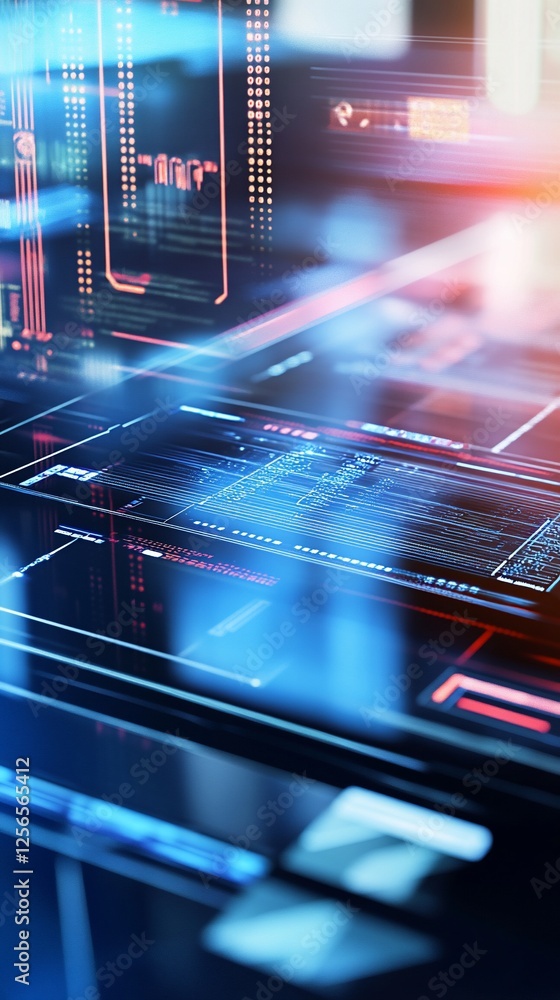 Poster futuristic data interface, digital screen, glowing code, technology background, website header