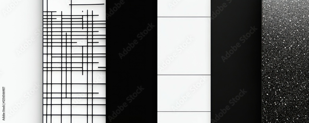 Poster abstract black and white geometric patterns and textures in vertical strips