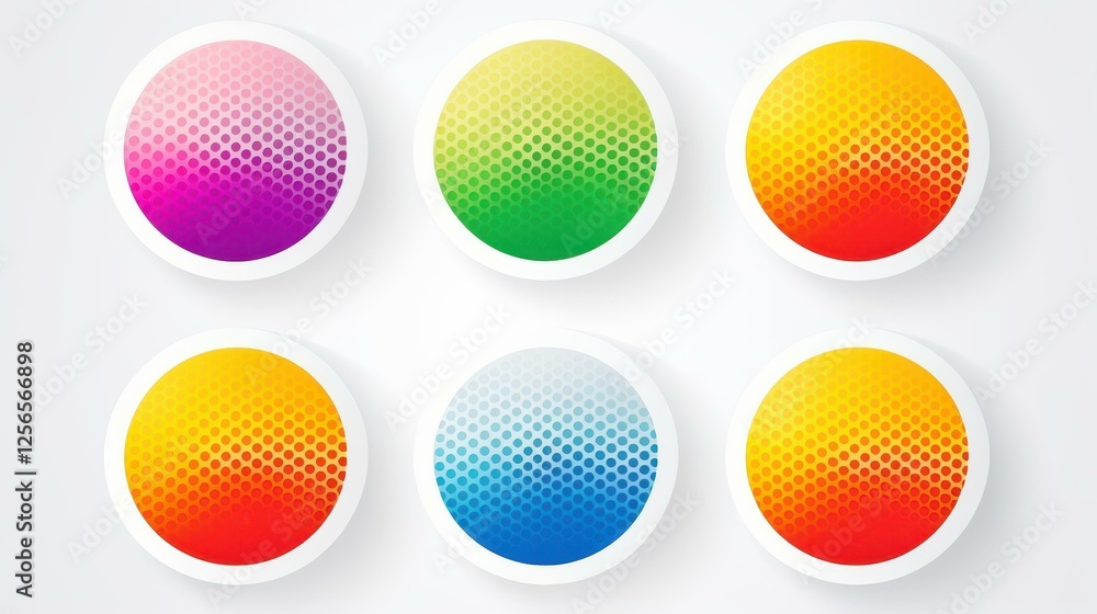 Poster a unique collection of halftone circles, creating striking dotted round logos for modern design proj