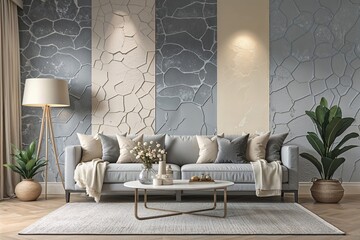 Unique Modern Decorative Wall Finish with Seamless Textures in Light Gray and Cream