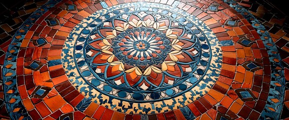 Intricate Mandala Mosaic Tile Floor.