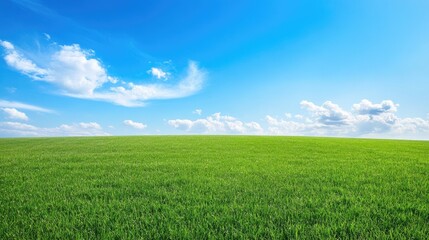 Fototapeta premium Bright, vibrant green hills stretching toward the horizon under clear skies.