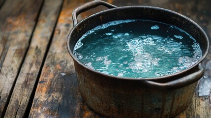 Fototapeta premium A bucket filled with TOA adhesive powder and clean water before mixing.