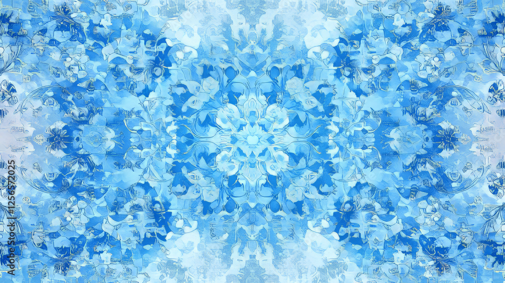 Aufkleber pretty seamless damask style pattern in blue with repeat floral arabesque motifs in square format su