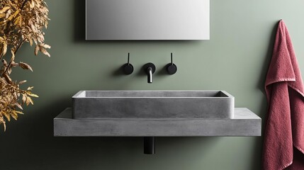 Urban loft-style floating vanity with a concrete basin and bold textures