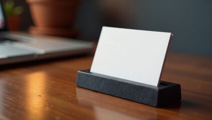 Elegant business card holder on desk, organization, business card holder