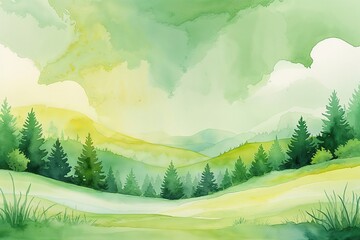 Obraz premium Gentle Watercolor Gradients in Soft Green and Creamy Yellow for Serene Landscape Backgrounds