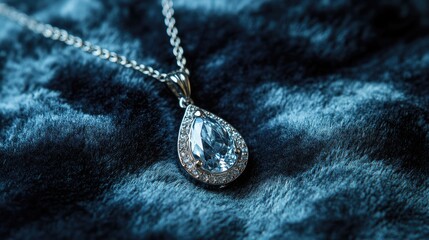 Fototapeta premium Luxury diamond pendant necklace on a soft velvet background.