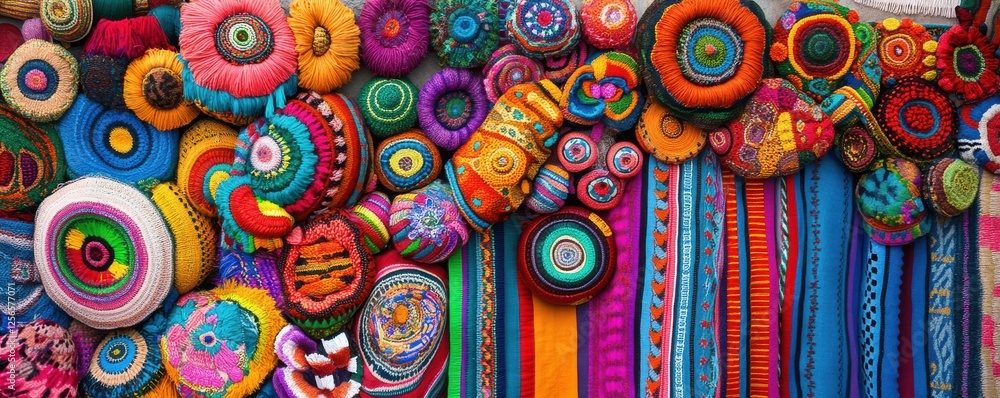 Poster colorful handmade textiles and vibrant patterns display