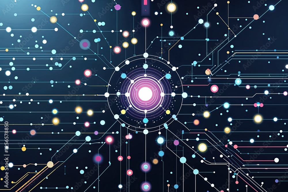 Poster abstract technology connection background with dots and lines for digital data visualization and ana