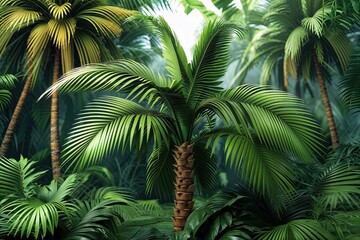 Fototapeta premium Vivid 3D Render of Isolated Palm Leaf in Lush Tropical Setting