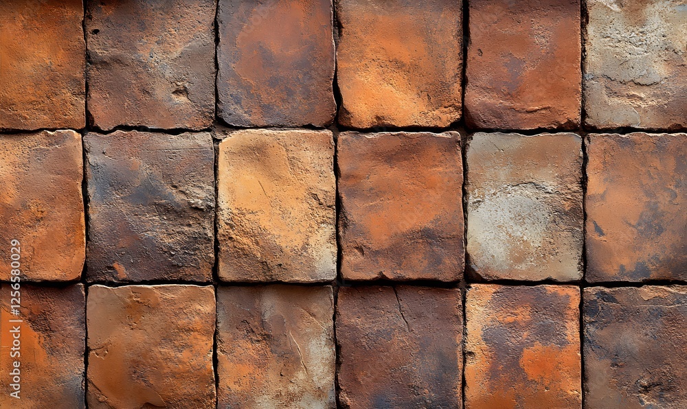 Poster rustic terracotta tiles background with rough texture and earthy tones creating a warm and cozy feel