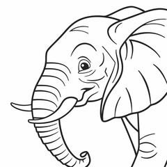 Printable outline of a elephant for kids to color, featuring a close-up of the elephant full image on the front.