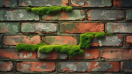 Moss-Covered Brick Wall