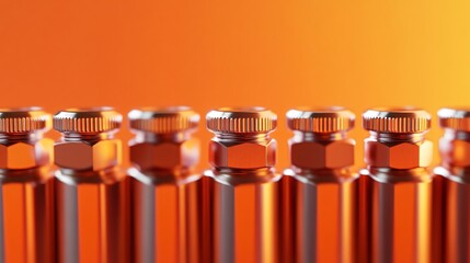 Row of Stainless Steel Tap Bolts Closeup