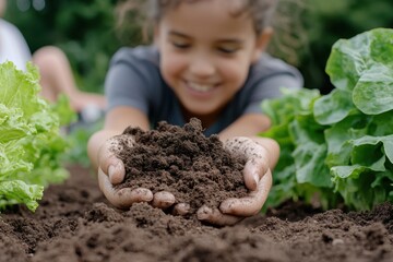 An exuberant young child joyfully raises a hand in a colorful classroom filled with engaged kids, highlighting enthusiasm and the joy of learning.