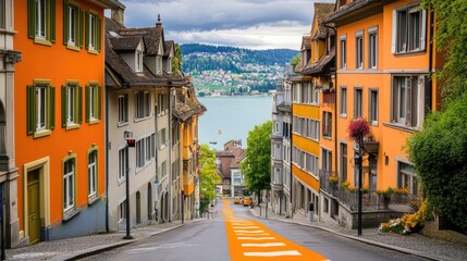 Obraz premium A shared lane painted onto a narrow, pedestrian-friendly street.