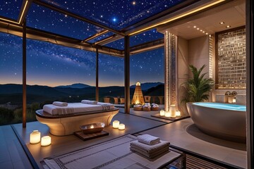 Luxurious Spa Suite Interior Design Ideas for Relaxation Under a Starry Sky