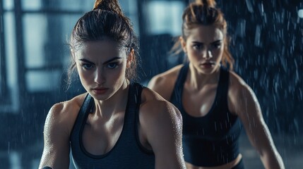 Two Women Intense Workout - Gym Training