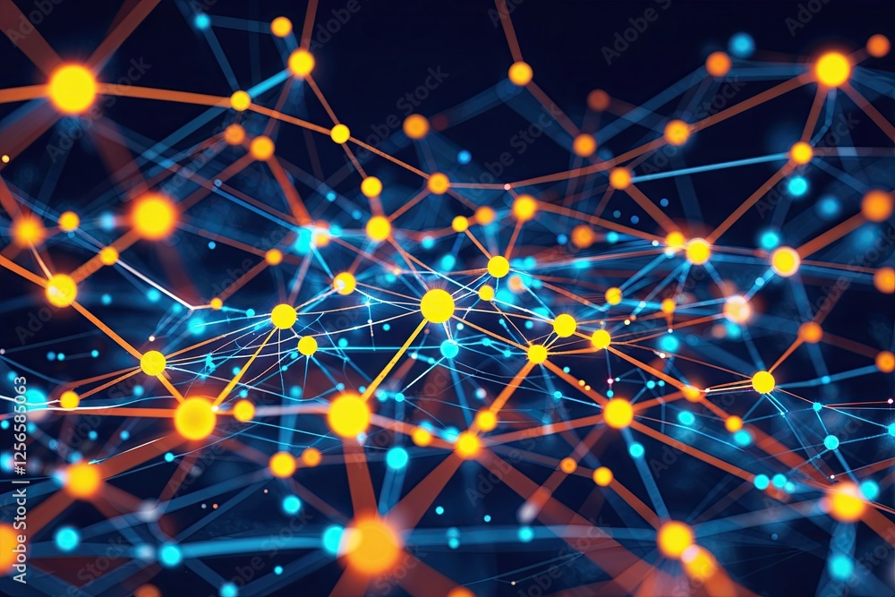 Poster digital line and dot connectivity networks visualized in abstract designs