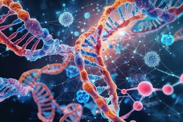 Abstract Medical Background: DNA Research, Genetic Analysis, Molecule Network, and Futuristic Biotechnology Design