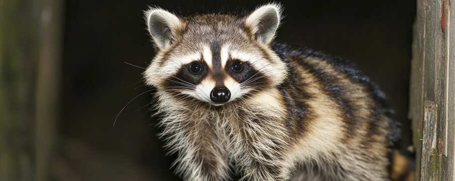 Raccoons exploring alleyways at night, illuminated by streetlights. Create a moody atmosphere that contrasts wildlife adaptability with urban surroundings.