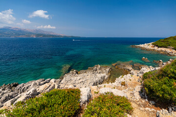 Albania, Vlorë County, Ksamil Islands - 18 August 2024 - Beautiful sea seen from a Ksamil island
