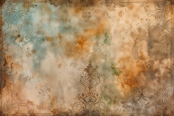 Sun-Bleached Antique Watercolor Background with Historic Textured Patterns