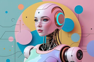 Futuristic Robot Woman in Pastel Colors Featuring Modern Technology and Abstract Design
