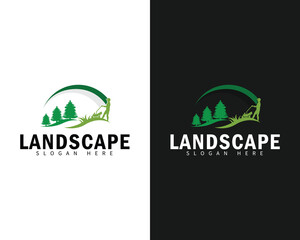 landscape logo creative green  design concept lawn mower sun forest