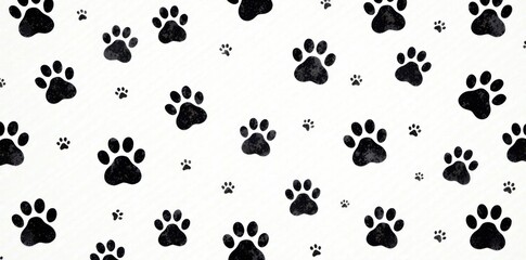 Fototapeta premium Black Doodle Paw Prints Background Seamless , doodle, fur, pet background