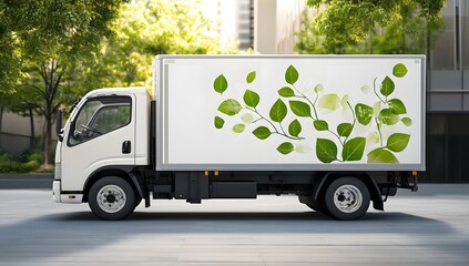 Eco-Friendly Delivery Truck Adorned with a Vibrant, Nature-Inspired Design for Sustainable Transportation.