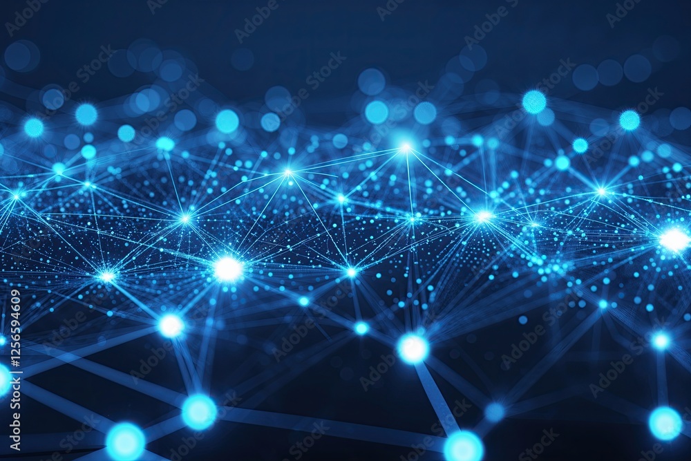 Poster digital connections visualized with abstract blue lines and dots technology