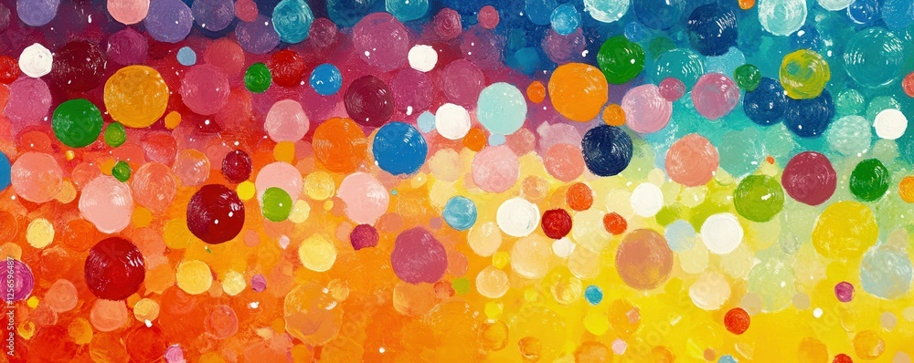 Poster vibrant abstract painting with colorful circular patterns and textured brushstrokes