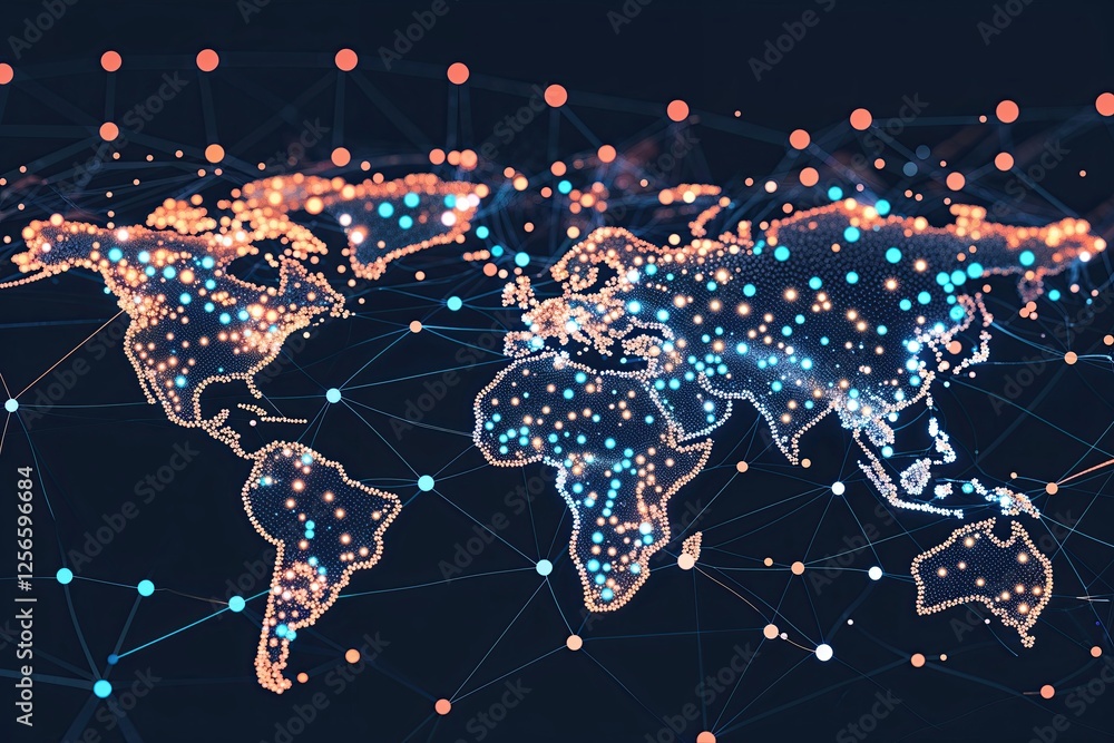 Poster innovative global networks: abstract connection of dots and lines in digital design
