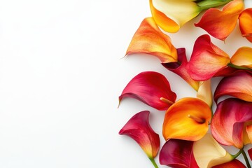 Elegant calla lilies on a blank white backdrop Room for text