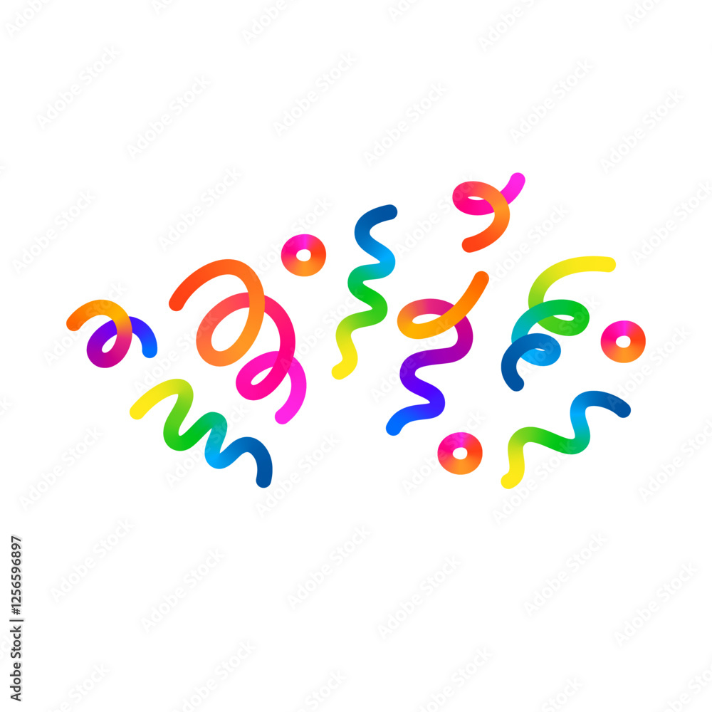 Aufkleber Vector Birthday Confetti. Carnival Party and Festive Design. Serpentine Explosion Illustration. Gradient Firecracker Icon with Color Ribbons