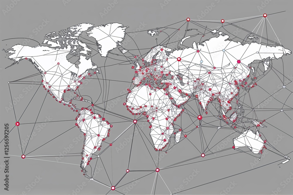 Poster global network visualization with points and lines conceptual wireframe design