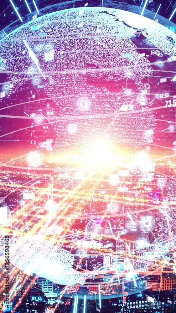Poster futuristic global network and tacit digital data transfer 3d graphic . concept of smart digital tran
