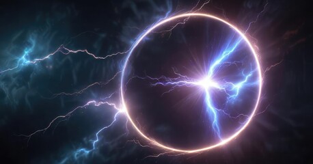 Ethereal glow surrounds a swirling blue circle as it expands into a mesmerizing lightning aura , , glowing aura