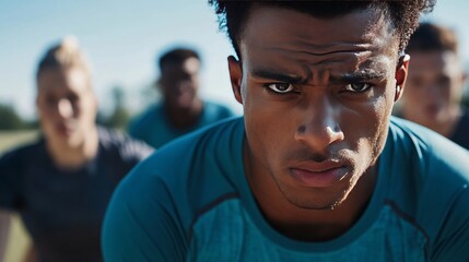 Frustrated athlete facing equipment failures. Featuring a sports field with broken gear