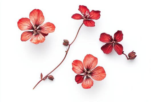 Geranium blooms on a white backdrop