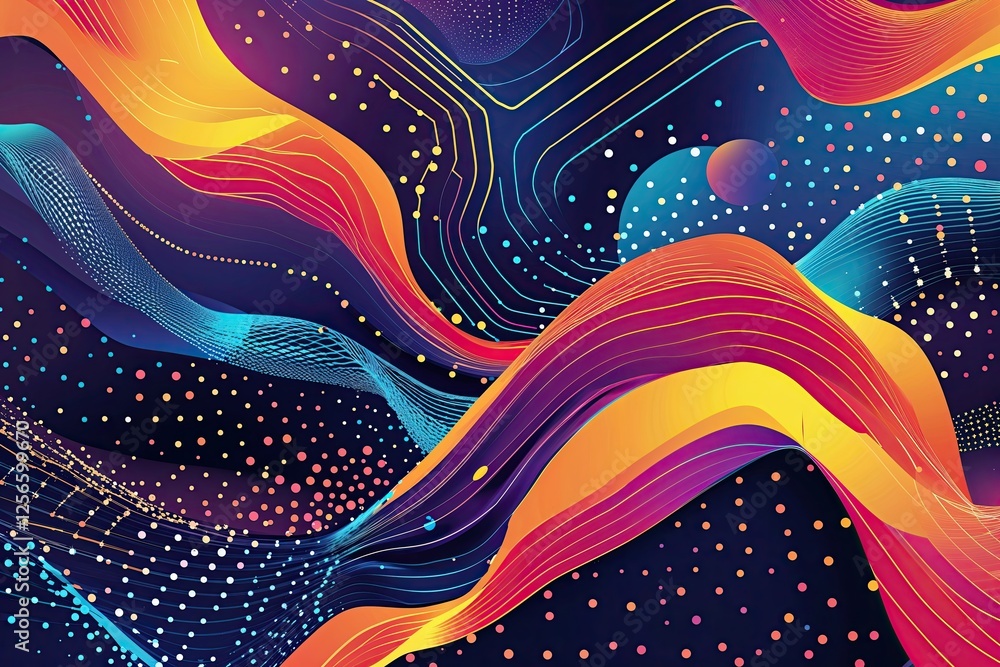Poster vibrant abstract designs with lines and dots in technological contexts for data visualization