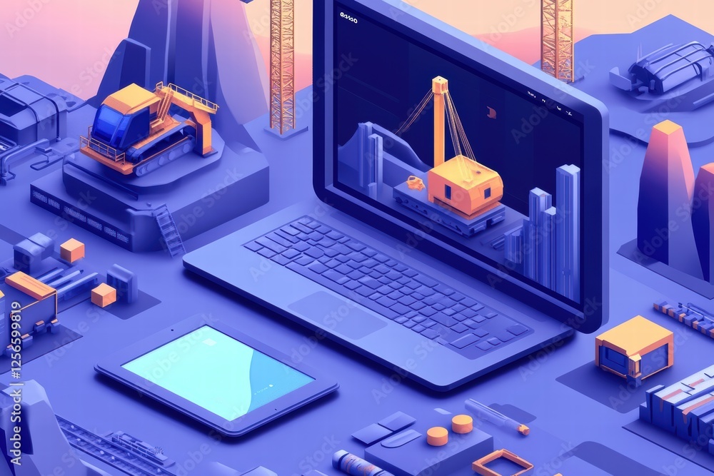 Poster creating isometric layouts for website optimization in modern digital design