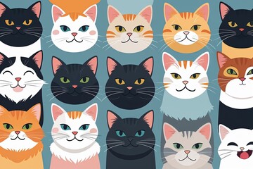 Charming Colorful Cat Head Cartoon Collection in Fun Flat Illustration Style