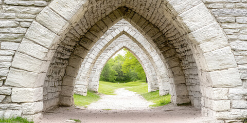 An archway, the entrance to an ancient stone castle. Traveling through the castles of the Middle Ages.