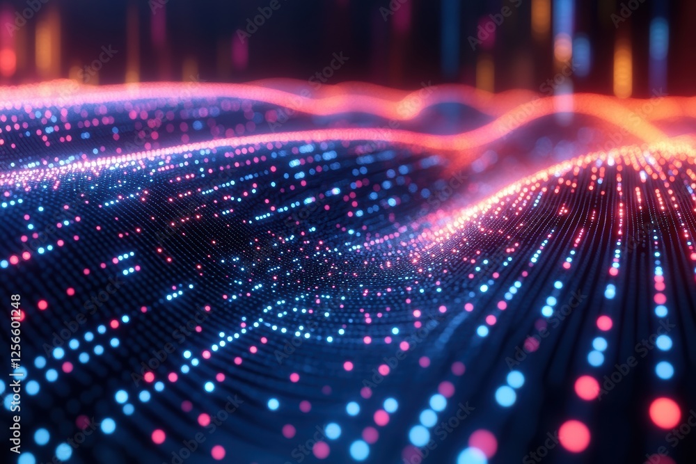 Poster pulsating dots create vibrant representation of blockchain technology in digital landscape
