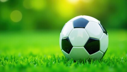 Fototapeta premium Flat soccer ball icon on green grass, sports, field, stadium