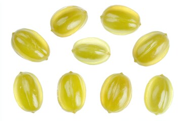 Halved Indian gooseberries Phyllanthus emblica isolated on white