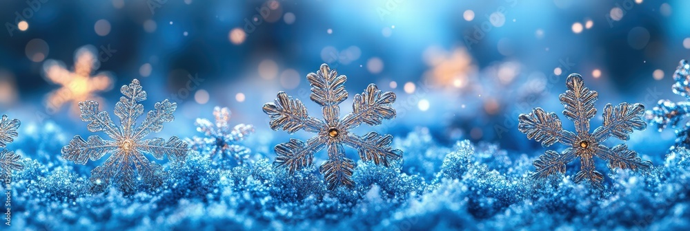 Poster unique snowflakes create a beautiful display against a serene blue gradient background